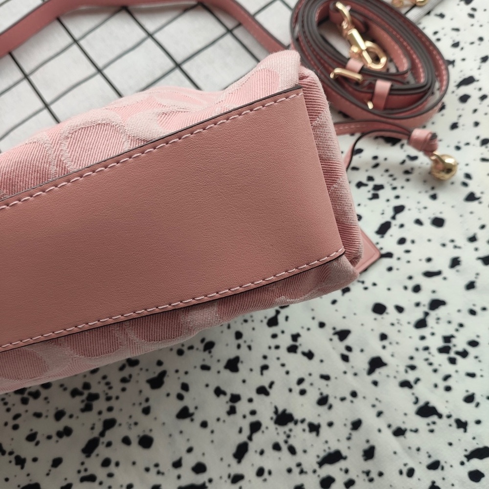 Coach Pink Signature Jacquard Drawstring Shoulder Bag - Picture 4 of 7